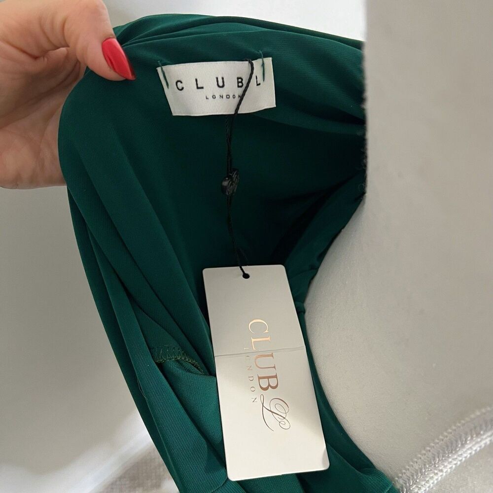 Club L London Off Shoulder Bodycon Midi Dress In Bottle Green NEW US 14 UK 18 - Picture 7 of 11